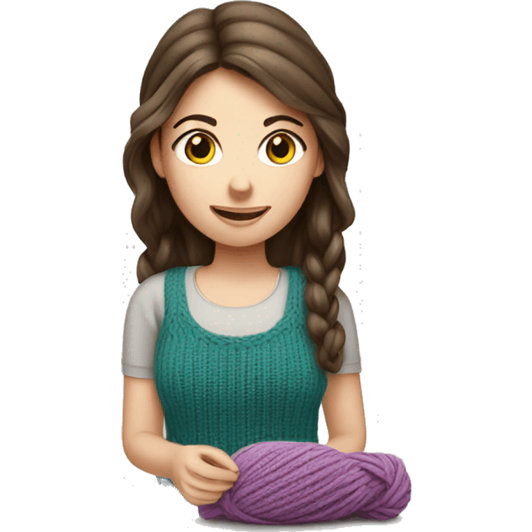 White brunette girl knitting emoji