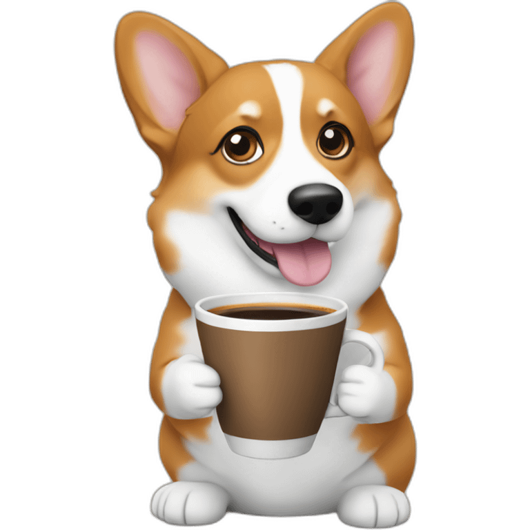 a corgi holding a cup of coffee emoji