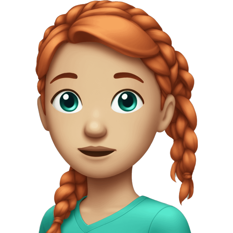 red head girl, turquoise eyes, double ponytail, tear on cheek emoji