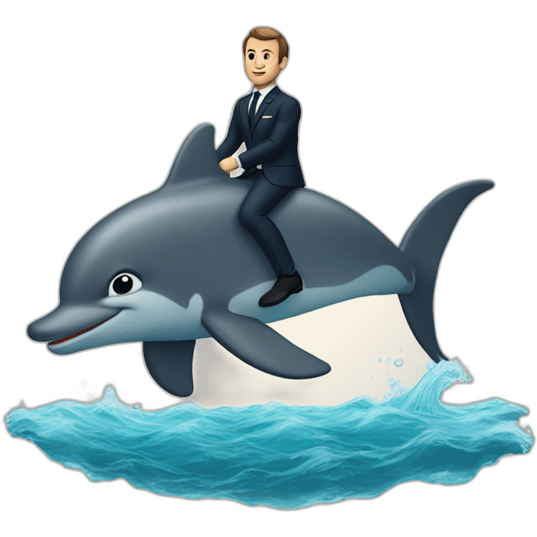 Macron sur un dophin emoji