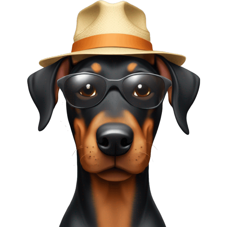 Doberman pincher with sunglasses and a bucket hat emoji