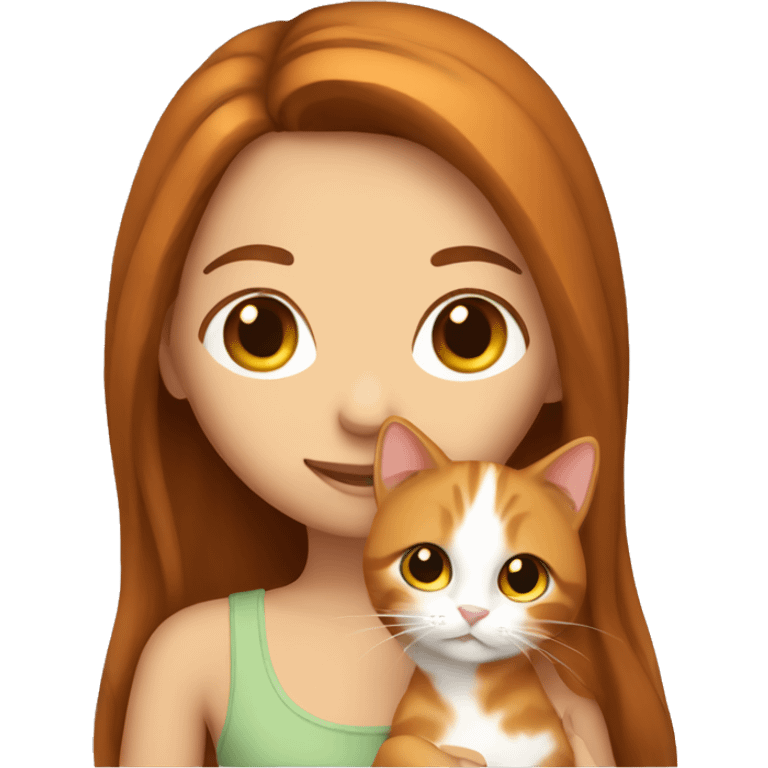 Brunette girl long hair holding a ginger cat emoji