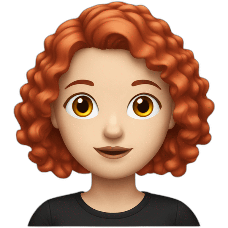 a white girl with red short wavy hair in a black T-shirt emoji