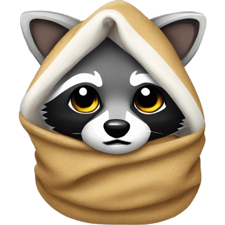 Raccoon wrapped in blanket emoji