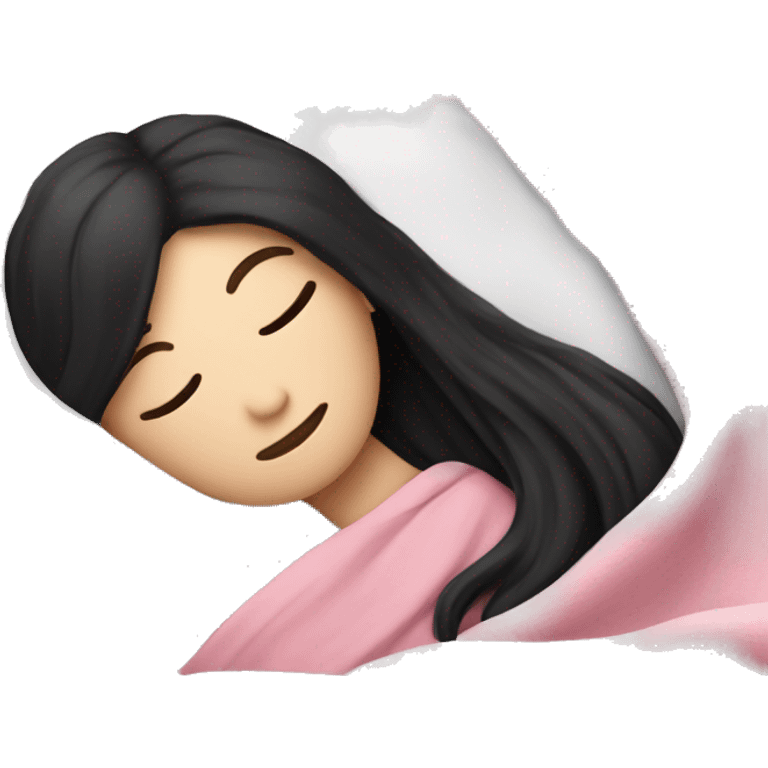 pale white girl with long black hair sleeping in pink blanket emoji