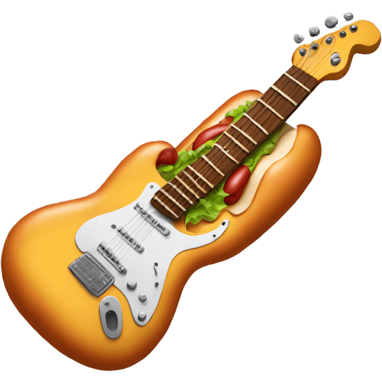 A hot dog rocking out with a guitar and one sock on emoji