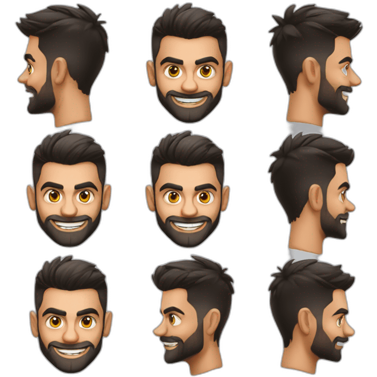 a cricketer virat kohli stylish smile emoji with a long breed emoji