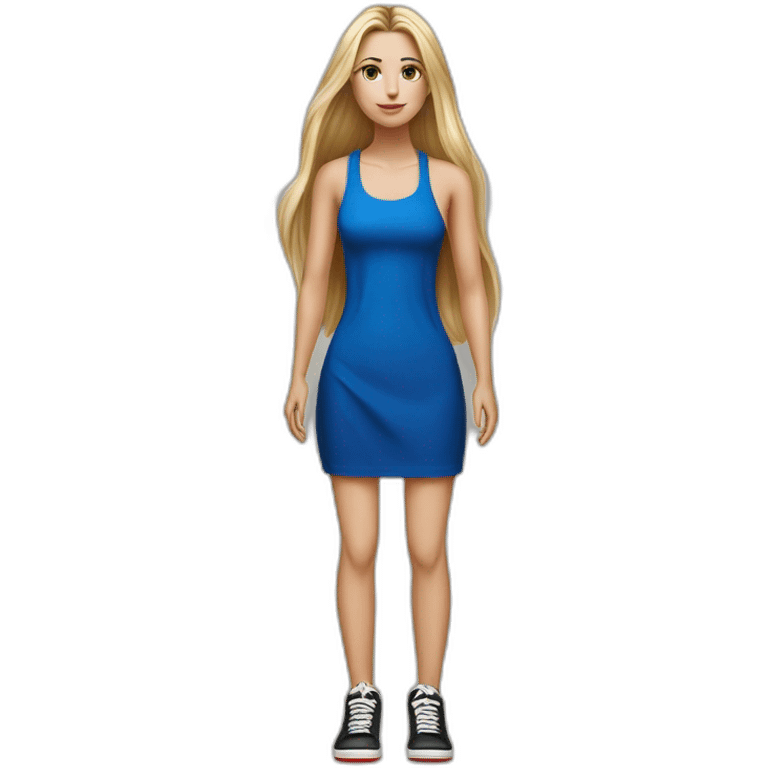 hyperrealist caucasian long straight hair blonde brown eyes short red tube dress black sneakers full body emoji