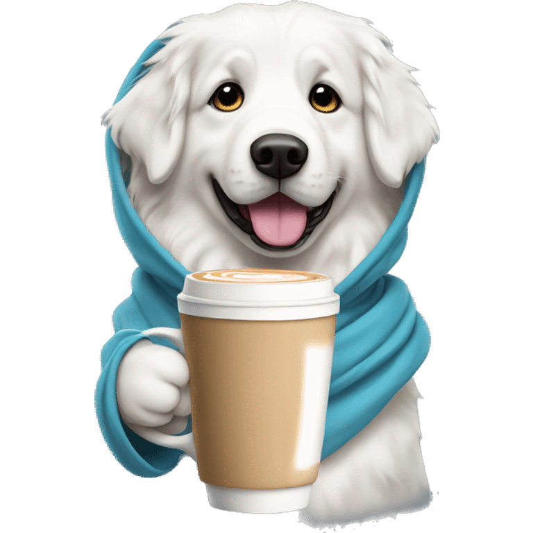 Great Pyrenees in a Hoodie holding a latte  emoji