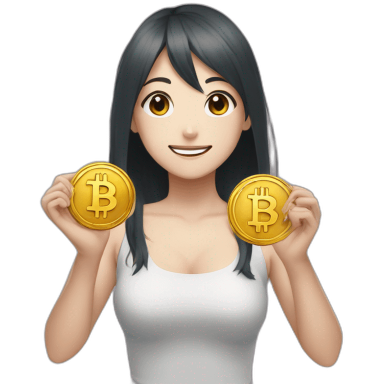 anime girl with bitcoin in hands emoji