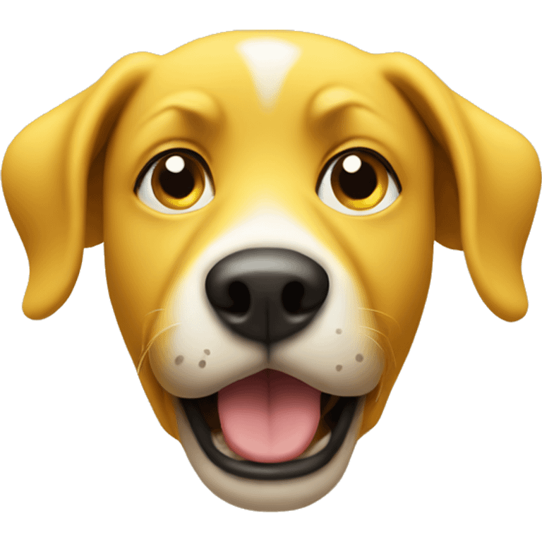 a dog face yellow, cartoon having a funny wondering face like hmmm emoji