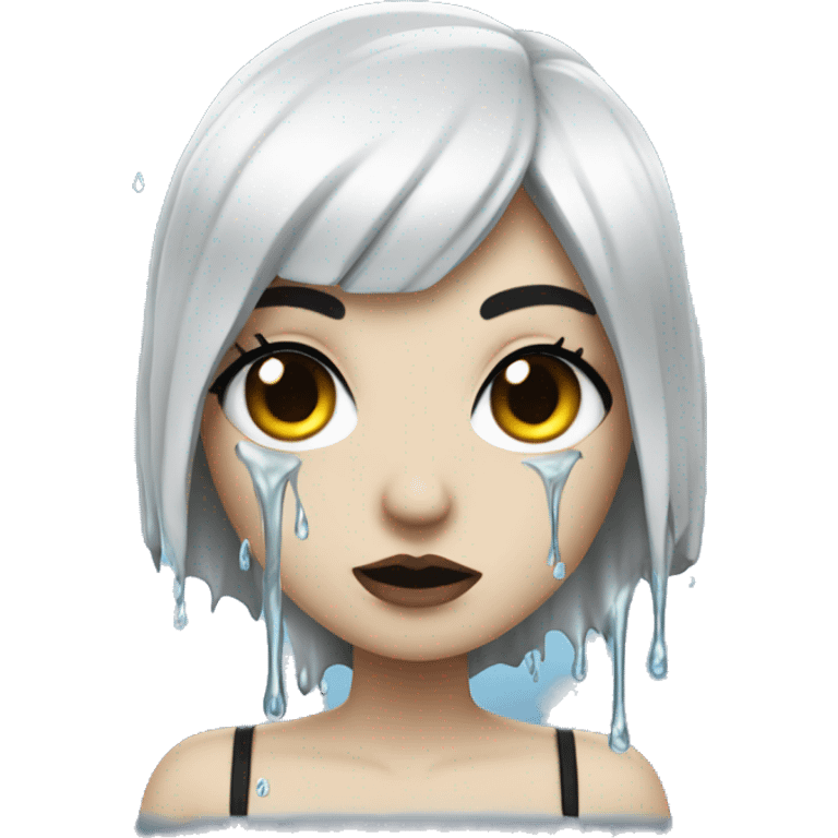 white goth women with black hair with water dripping down her legs emoji