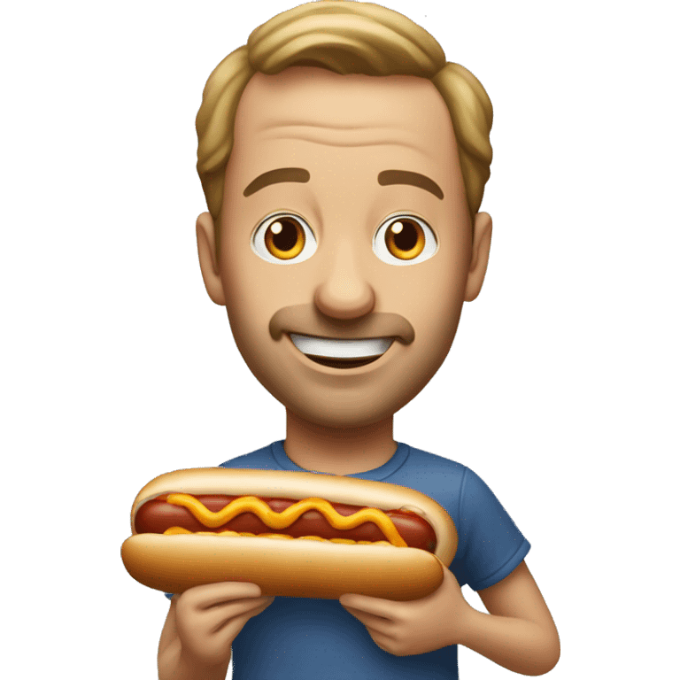 realistic portrait of a man eating a hotdog emoji