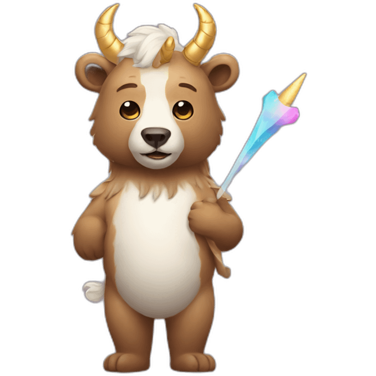 a bear with a centaur body wearing a unicorn horn emoji