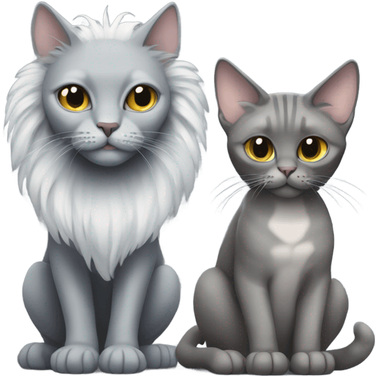 A grey Sphinx and a fluffy grey cat emoji