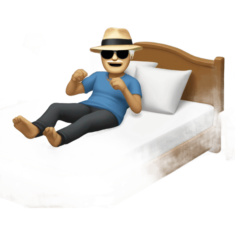 old man with sunglasses and hat with blonde on bed  emoji