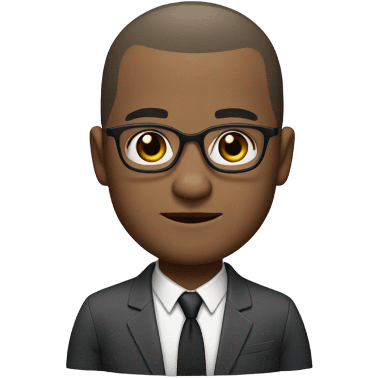 Dwayne Hunter  with small round face and suit and glasses and buzz cut and small black eyes and small gray beard and small black eyes and wrinkled forehead emoji