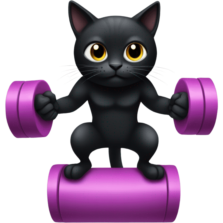 black cat lifting weights emoji