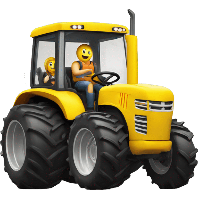 group of 3 people driving giant tractor yellow emoji