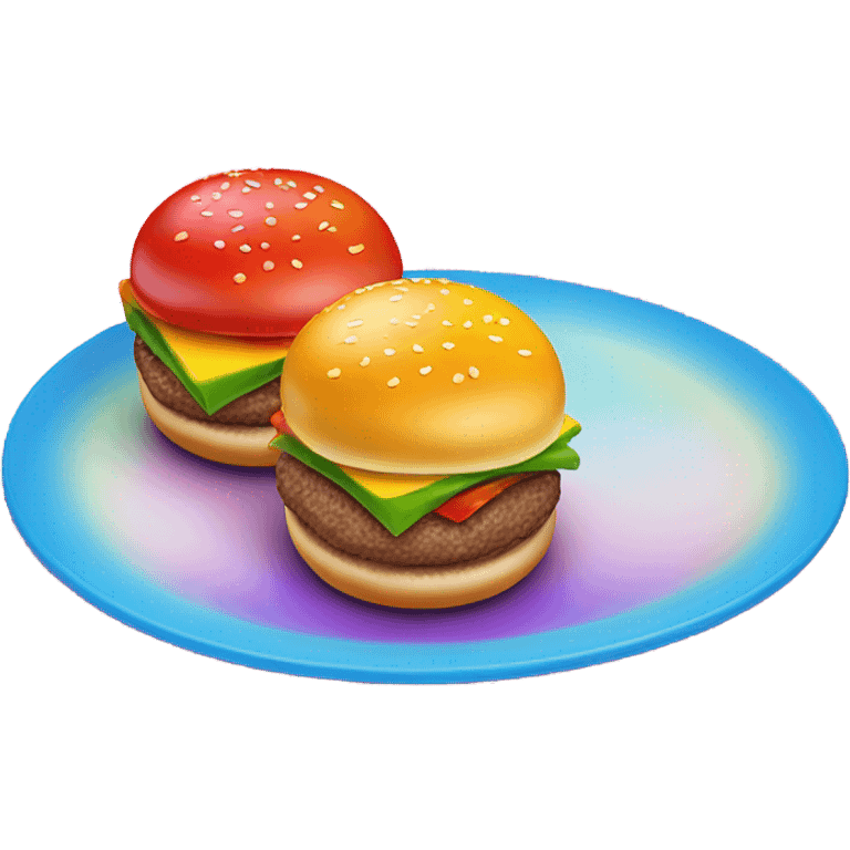 Mini burgers presented as the color of the rainbow on a long plate  emoji