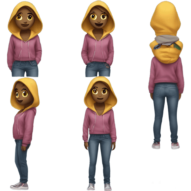 A very pretty girl with pants and a hoodie  emoji