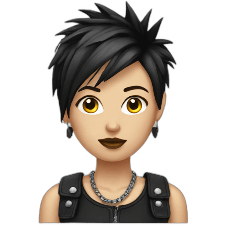 Punk female ,bang read and black short hair, emoji