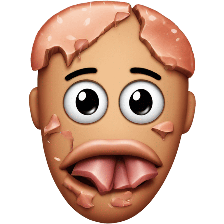 A steak with chad face that has inner demons and is trying to keep a straight face with tears streaming down his cheeks  emoji