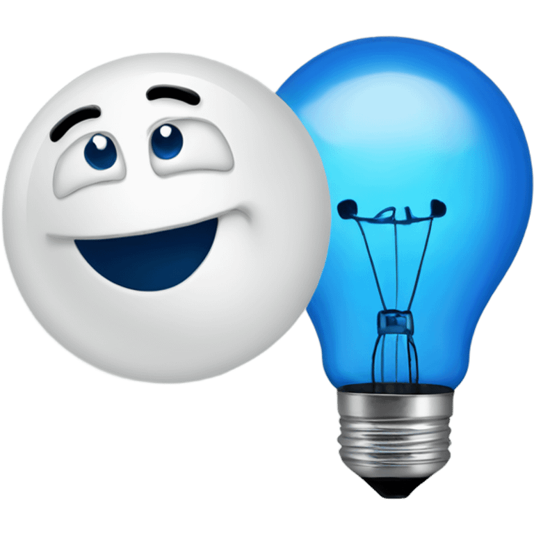 A blue bulb laughing emoji