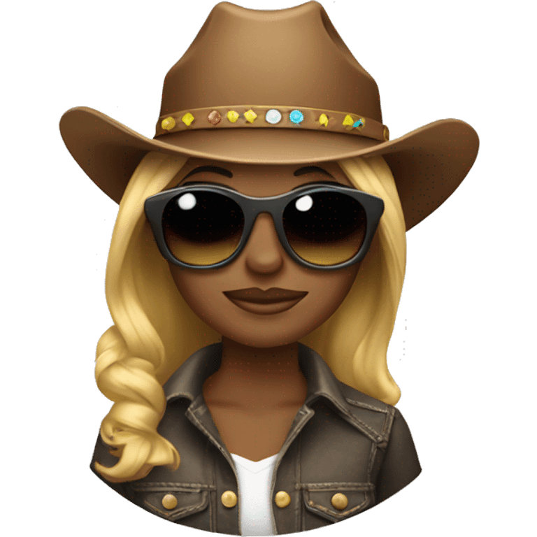 Cowgirl with sunglasses with highlights in hair emoji