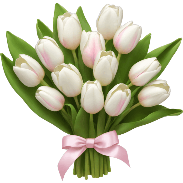 White tulips bouquet with light pink bow  emoji