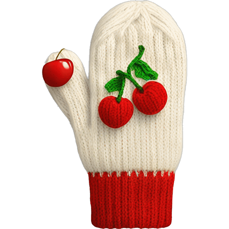 Knitted mittens with cherry design emoji