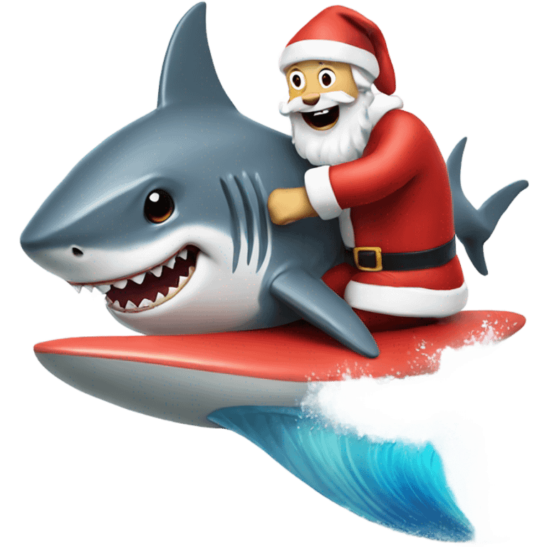 Santa surfing a shark emoji