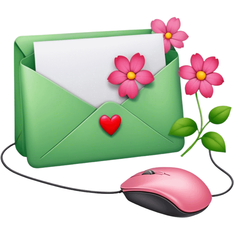 Green love letter with flowers and computer mouse inside emoji