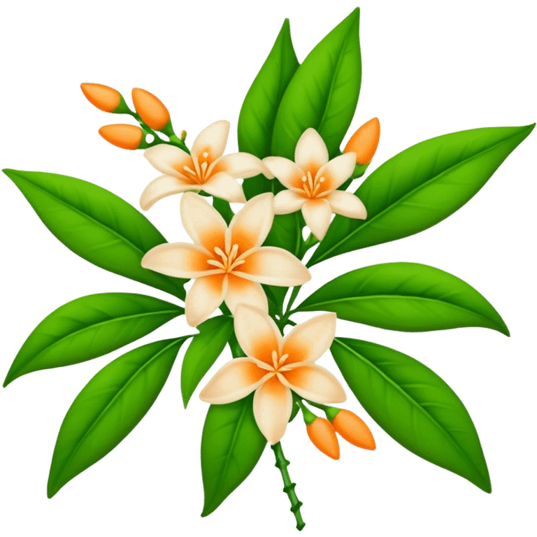 big bouquet Orange Jasmine, luxuriant, stem, leaf emoji