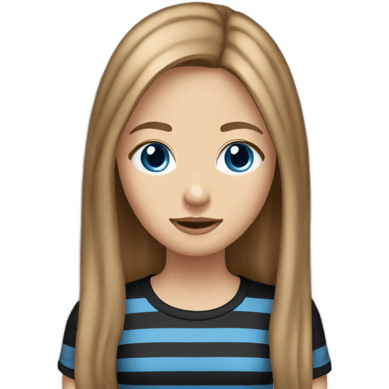 long light brown hair woman blue eyes black stripy t-shirt emoji