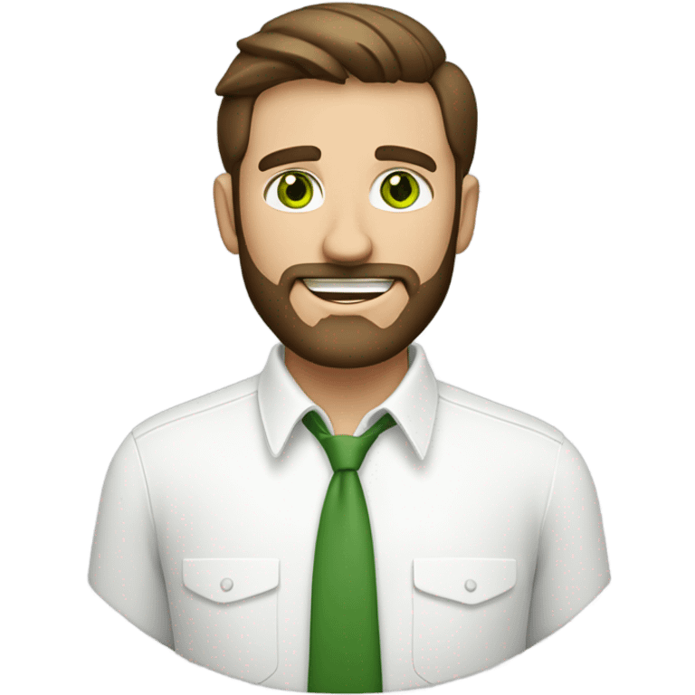 handsome optimist oval head brunette man and beard green eyes wearing white button down shirt  emoji