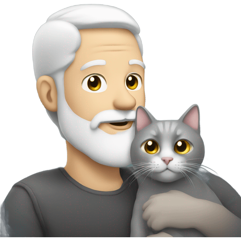 White guy with a gray beard holding gray cat emoji