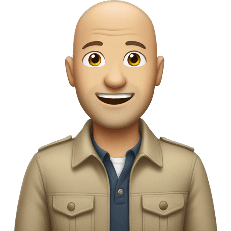 A male tour guide with no hair, friendly smile, emoji