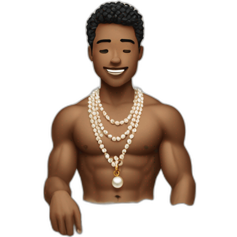 Posh-muscle-boy-pearl-necklace-in-golden-bathtub emoji