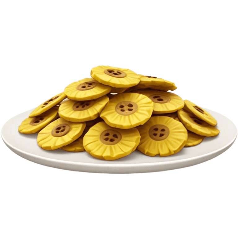 Patacones Cinematic Realistic Patacones Dish Emoji, depicted as crushed, crispy plantain discs, rendered with rich textures and dynamic, natural lighting. emoji