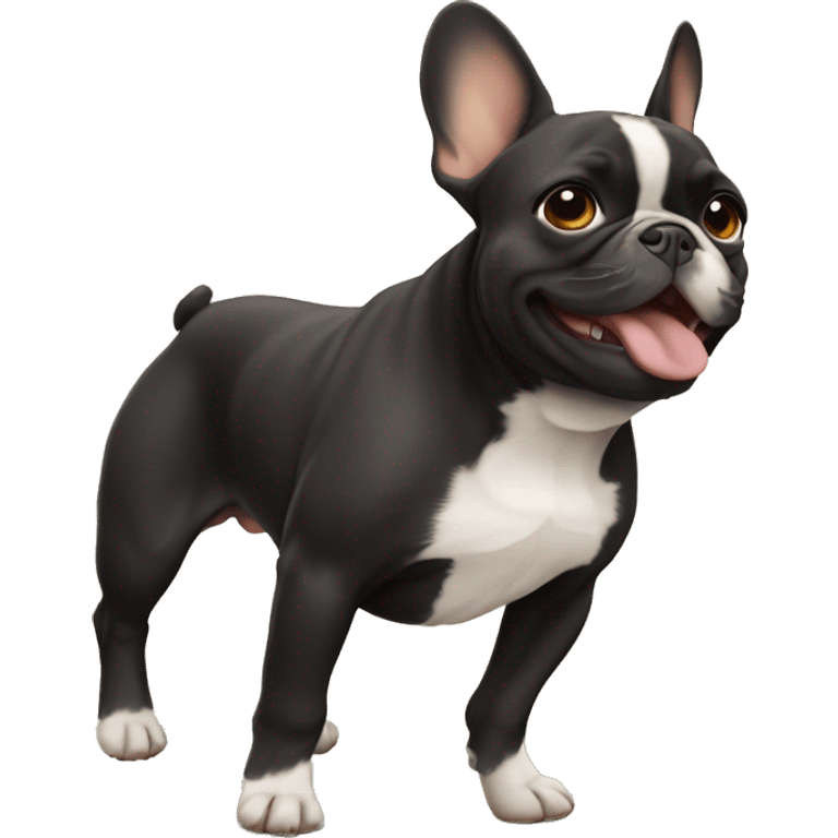 Black and tan colored French bulldog dancing emoji