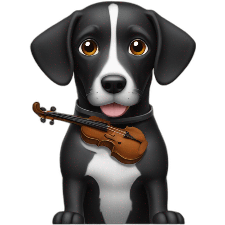 Perro salchicha negro con un violín  emoji