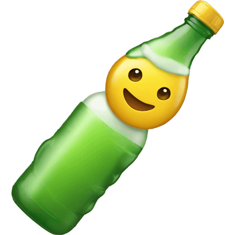 an emoji drinking a bottle of beee emoji