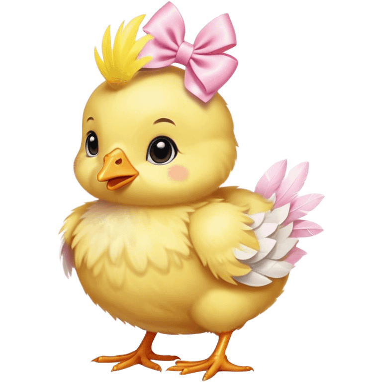 Baby chick with light pink bow around neck emoji