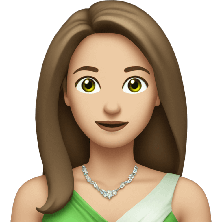 pretty 40 year old woman with grass green eyes and shoulder length straight brown hair wering tiara emoji