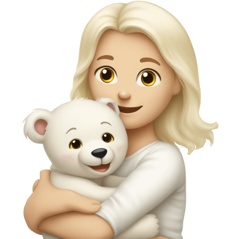 Happy white momma teddy bear hugging a happy white baby bear emoji