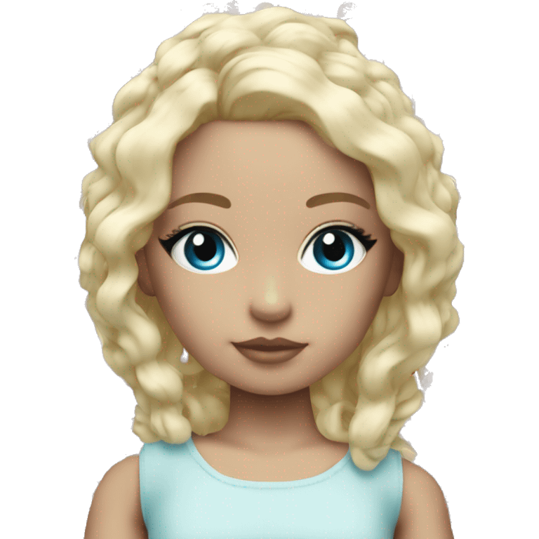 ocean blue doll eyes, blonde hair, feminine, pink, girl, angelic emoji