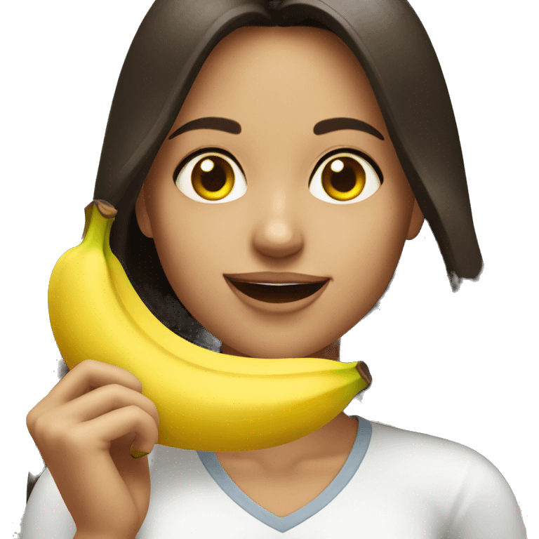 A brunette girl eating a banana  emoji