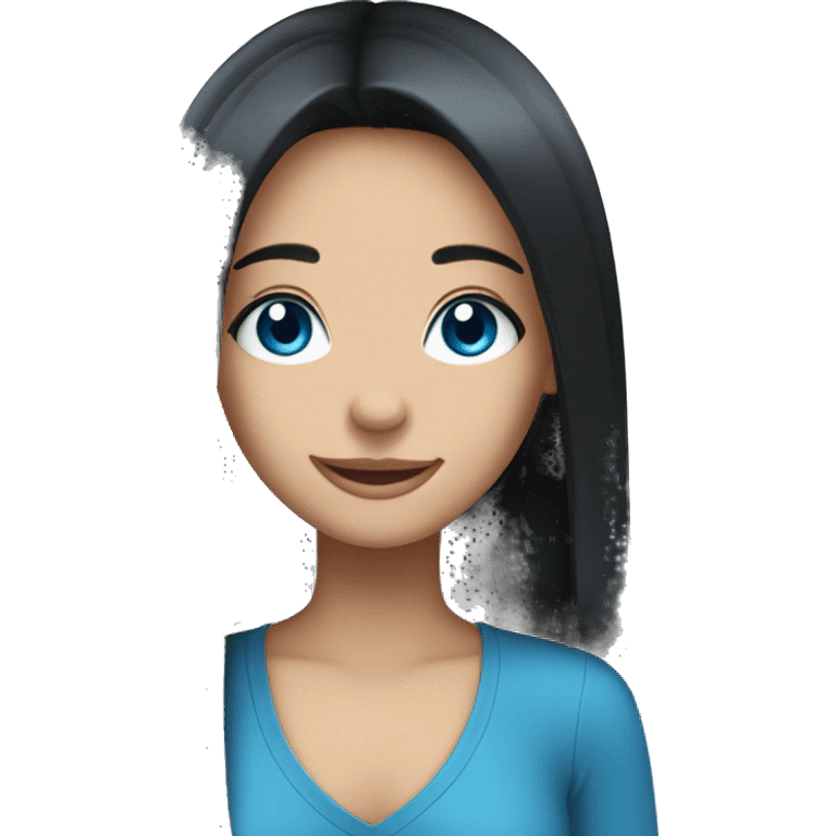 Smiling girl emoji with long black hair and blue eyes  emoji