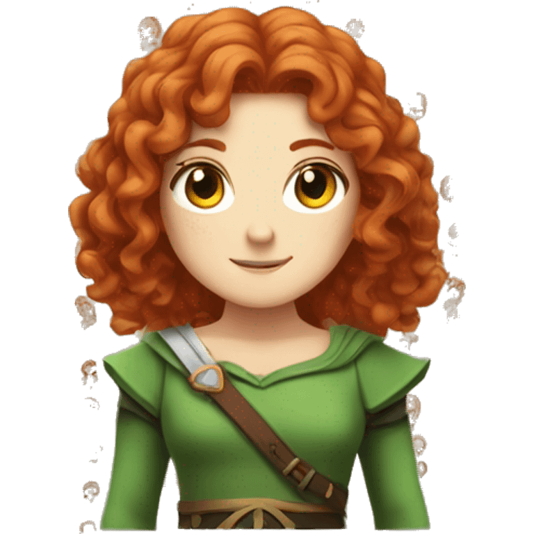 a white girl with long red curly hair and freckles, cosplaying Zelda emoji